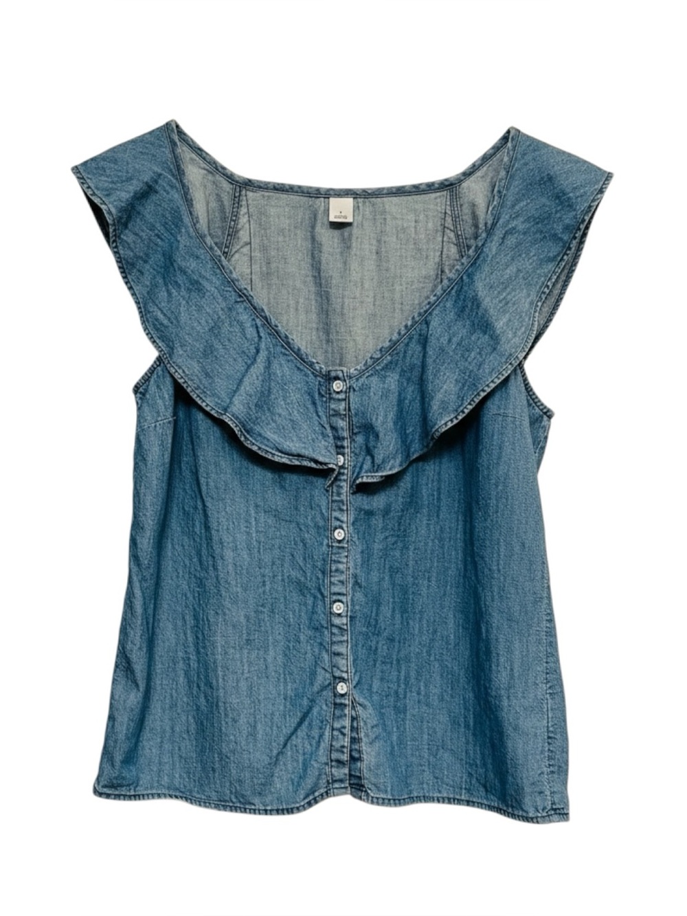 Cowboy Blue Denim Ruffle-Trim Sleeveless Button-Front Camisole